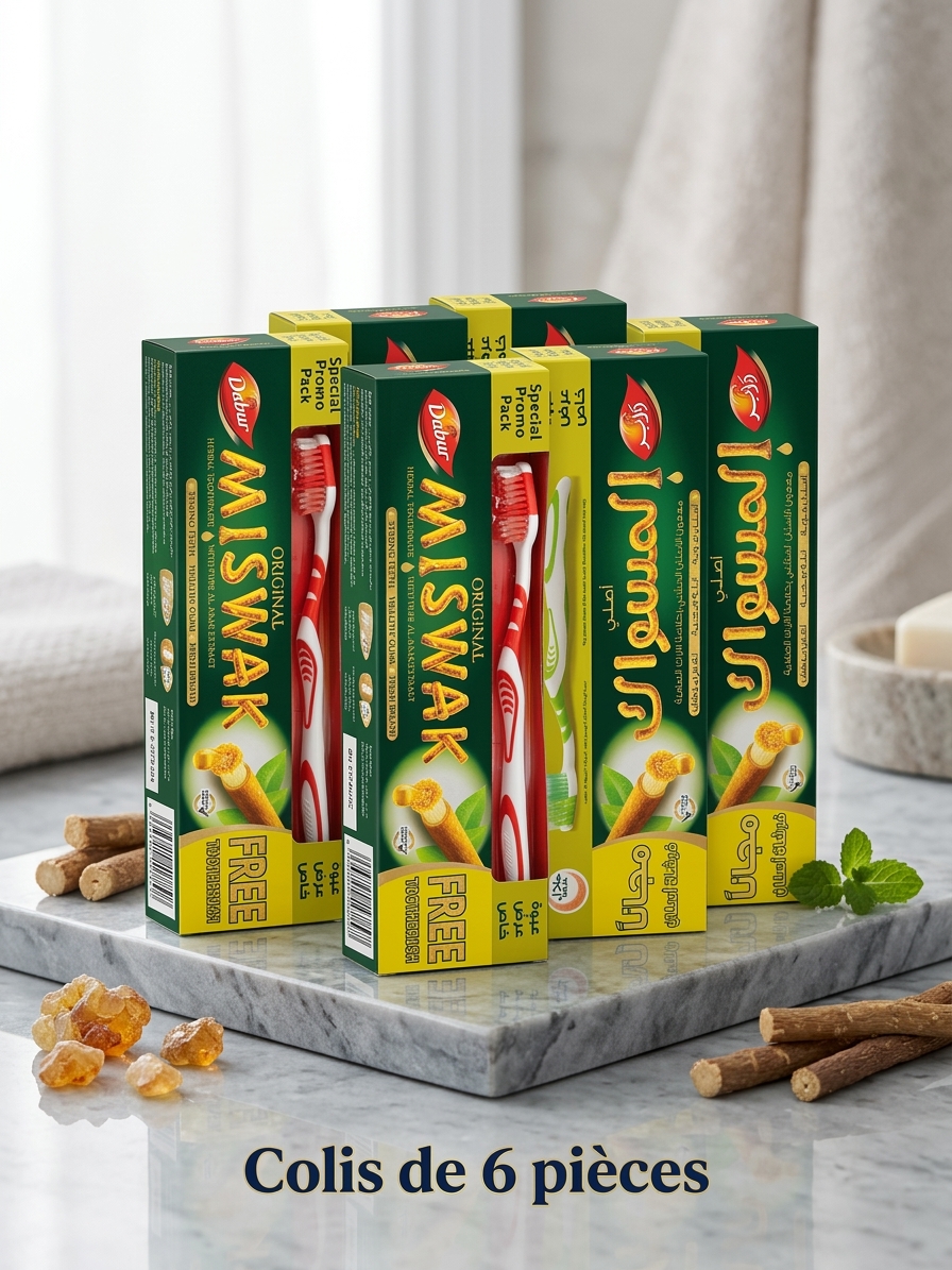 Dentifrice miswak avec sa brosse à dent cols de 6 pièces