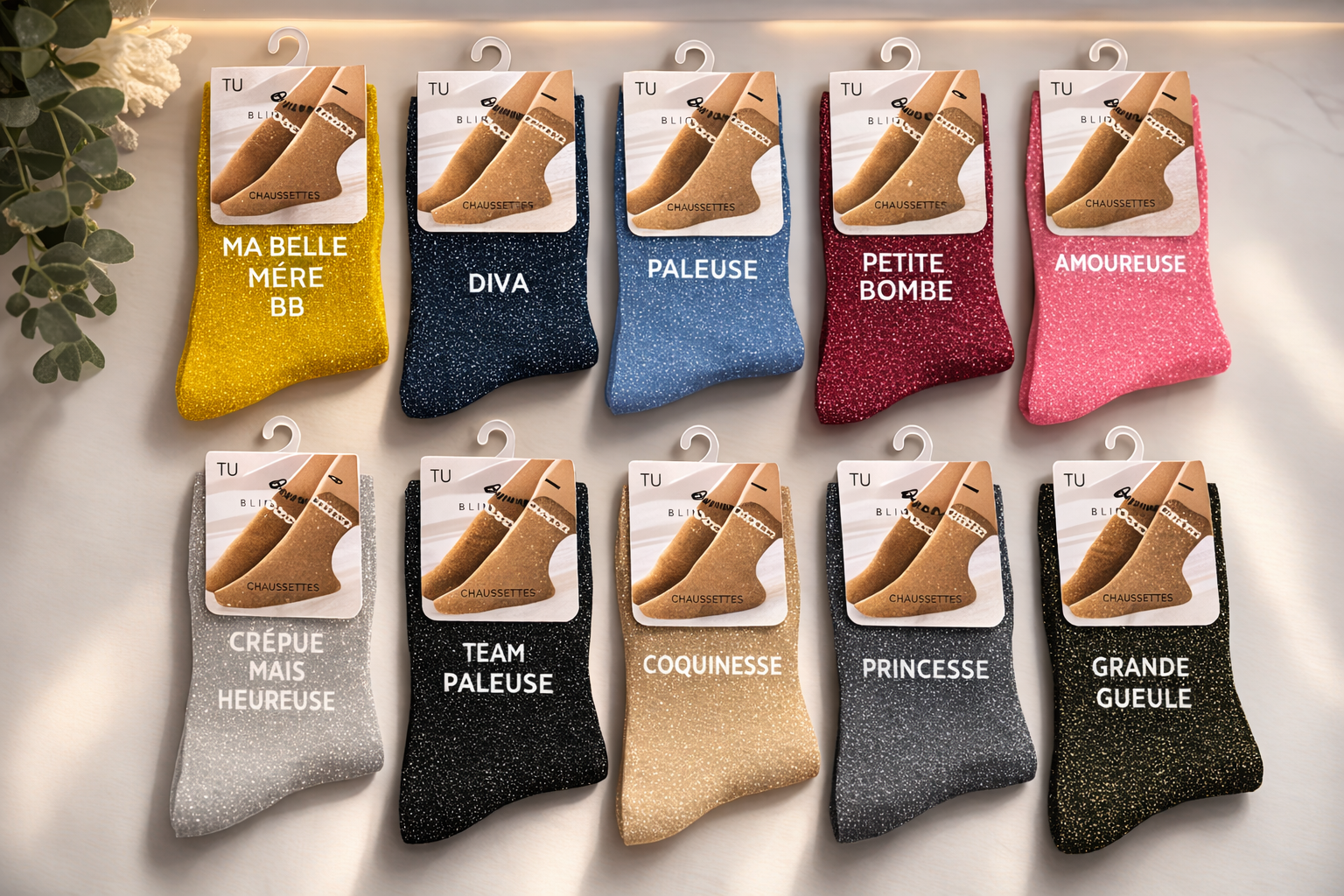 Lot de 12 paire de chaussette femme humour