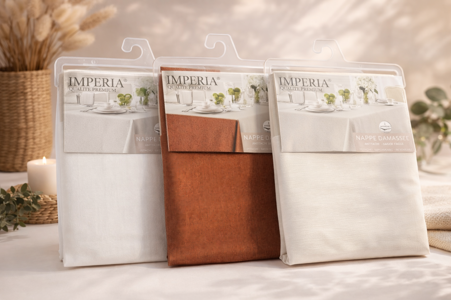 Lot de 3 nappes damassée anti tache imperméable 140x250cm